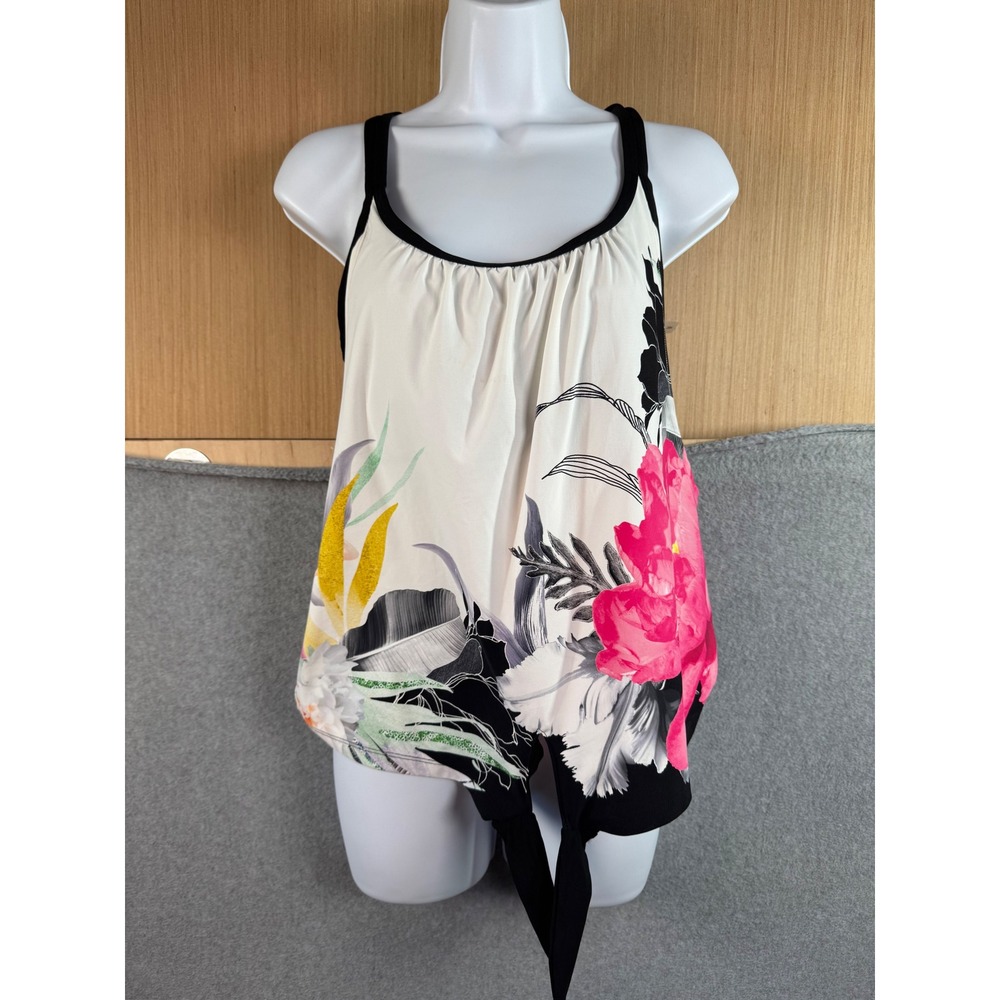 CALIA by Carrie Underwood Island Blooms Tie Front Tankini Top Medium NEW